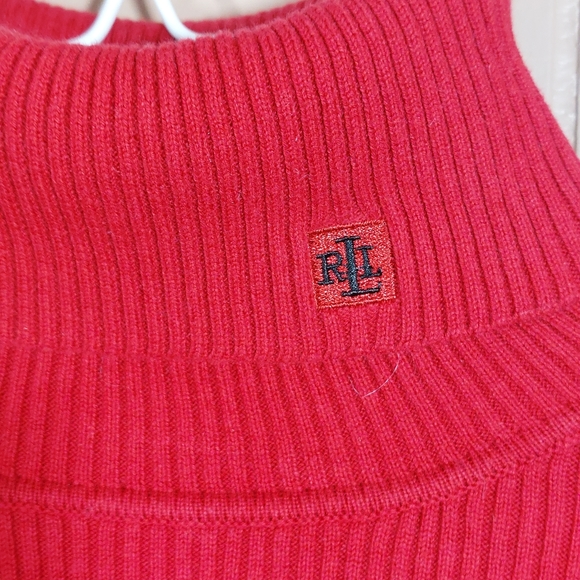 Vintage Lauren Ralph Lauren RLL Logo Red Ribbed Knit Turtle Neck Top Size Small - Picture 2 of 7